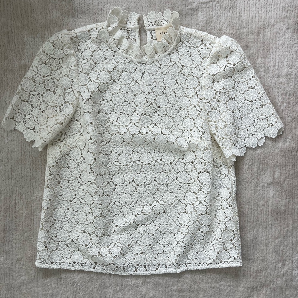 Sezane Cream Lace Blouse